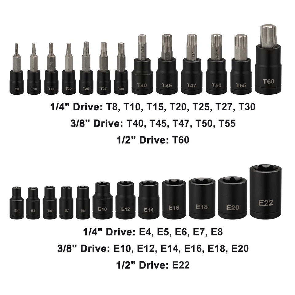 25PCS Torx Bit Socket and External Socket Set T8- T60 & 12 Female E-Torx Sockets - image 3 of 4