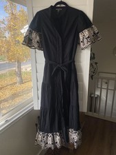 Love By Design Maxi Shirtdress M Embroidered Floral Black Gardenia Short Sleeve