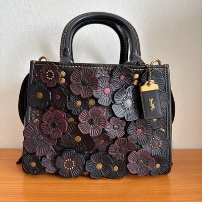 COACH Rogue 25 Tea Rose Applique Bag Hand bag Black Purple Japan