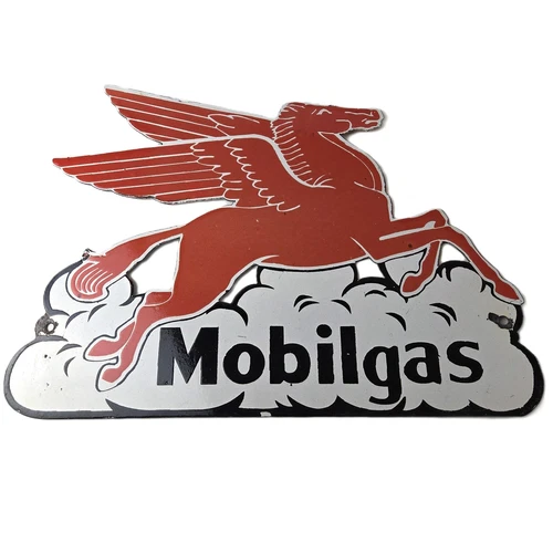 Vintage Mobil Gasoline Sign - Pegasus Motor Oil Gas Pump Station Porcelain Sign