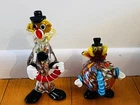 Vintage Murano Multi Colored Art Glass Clown Figurines Italy Hand Blown Set Of 2