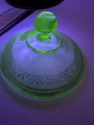 Vtg Uranium Glow Green Depression Federal Glass Replacement lid SugarCandy Dish?