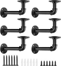 8-inch Industrial Pipe Shelf Brackets 6-Pack, Black Iron for Floating