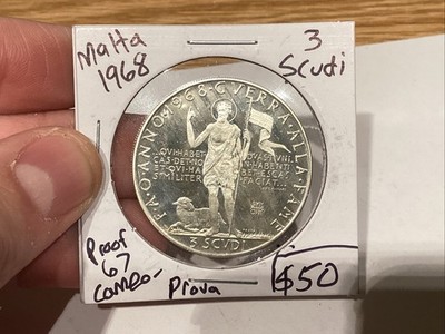 Malta 1968 3 Scudi Silver Proof Prova