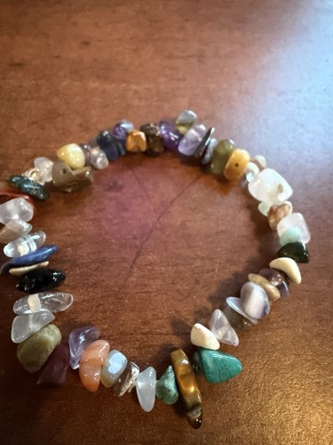 Multicolor Stone Chip Beaded Stretch Bracelet No Clasp Less Than 8 in