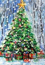 ACEO Original Painting XMAS TREE Landscape Winter Gifts Snow Holiday ATC ART