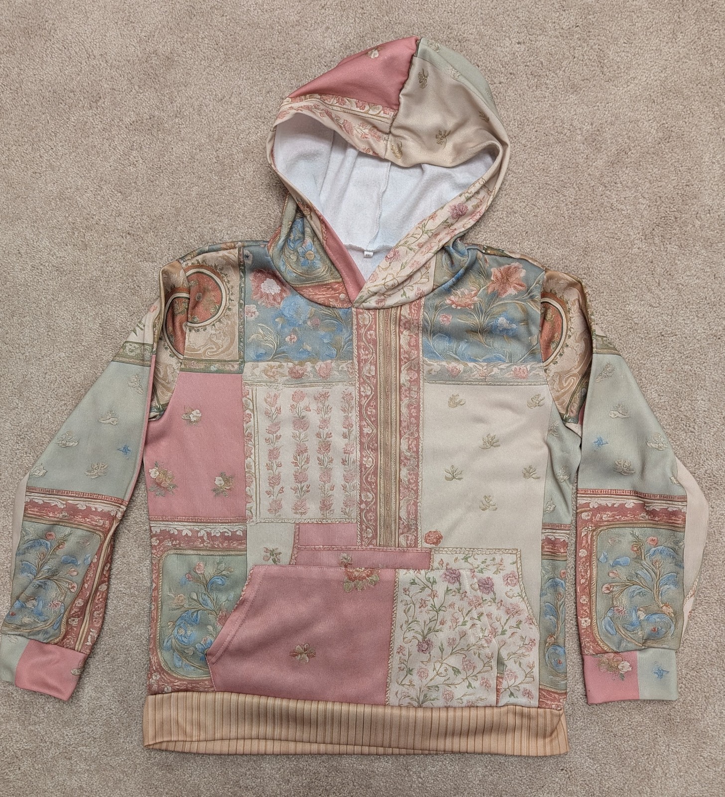 Flourishing Floral Patchwork Pattern Pullover Hoo… - image 1