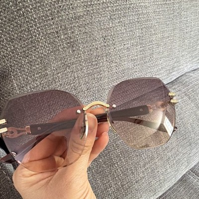 Women s Rimless Oversized Geometric Sunglasses Brown Frame Brown Gradient Lens