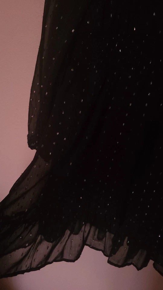 Antiguo Azul Marino Juvenil Talla LP Negro con Hilo Plateado Cuello Elástico Transparente Manga L Gancho Ojo Foto 2 de 4