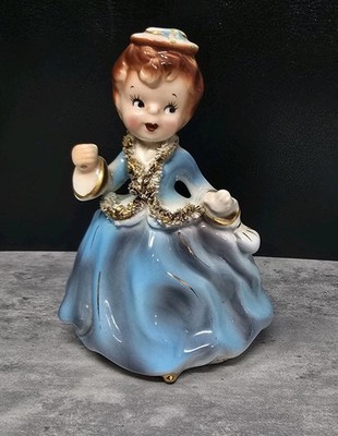 ucagco ceramics japan Girl Planter Blue Dress Short Brown Reddish Hair *READ