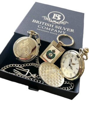 Royal Engineers gravierter personalisierter Taschenuhr Schlüsselring NEU KINGS CREST Set