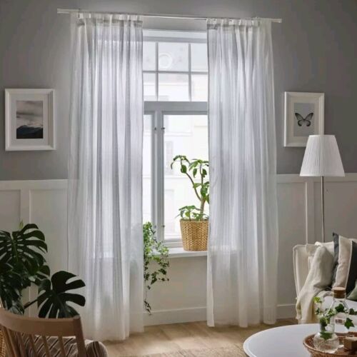Weiße transparente lange Fenstergardinen IKEA 1x Paar Schlaff oben 100% Baumwolle - 140x300cm - Bild 4 von 6