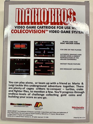 ***Mario Bros*** ColecoVision-No SGM ULTRA RARE Homebrew New CIB w/protect Cover - Picture 2 of 4