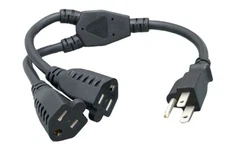 2-Way AC Power Y Splitter Cord - Save AC Outlet Space For Large AC Adapters