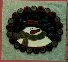 Love Never Melts Penny Rug Wool Pattern Primitive Folk Art Snowman Snowflakes