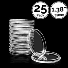 25 Pack 1.38" 35 mm Clear Coin Capsule Holders