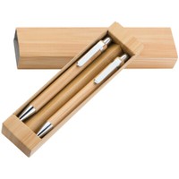 Bambus-Schreibset / Bestehend Aus Kugelschreiber Und Druckbleistift