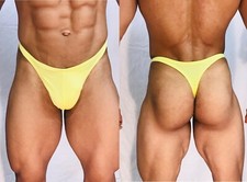 mens pale yellow spandex thong with seam/pouch front custom any size FreeShip