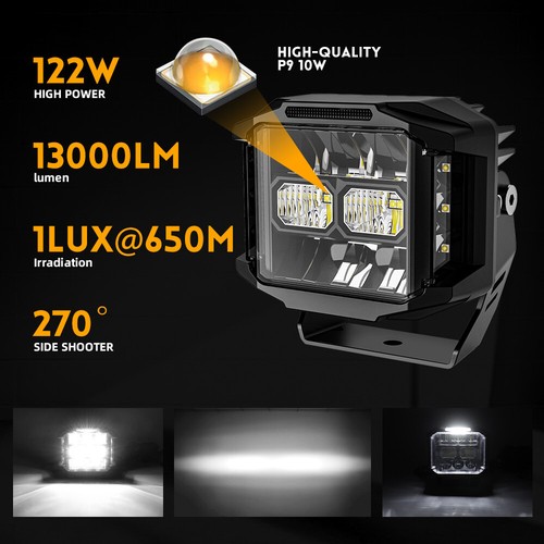3" 4'' 5" Side Shooter LED Work Light Bar Cube Pods DRL Fog Driving Lamp ATV SUV - Picture 9 of 50