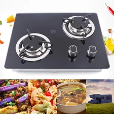 RV Cooktop Stove 2 Burner Drop-in RV Gas Stove with Tempered Glass Panel Picnics
