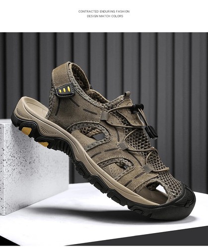 Genuine Leather Men's Sandals Lightweight Walking Sneakers Casual Wading Shoes - Picture 21 of 25