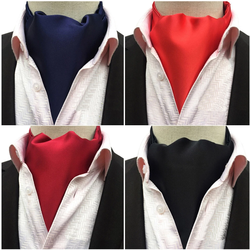 Men’s Cravat Plain Color Long Scarves Ascot Neckties Wedding Party Formal Tie