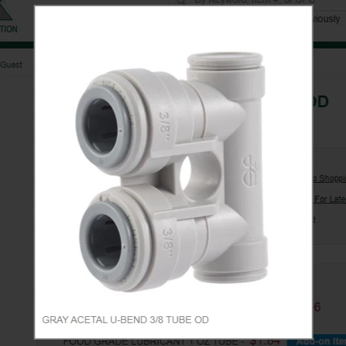 JOHN GUEST GRAY ACETAL U-BEND 3/8 TUBE OD # PIUB12S, In Stock!