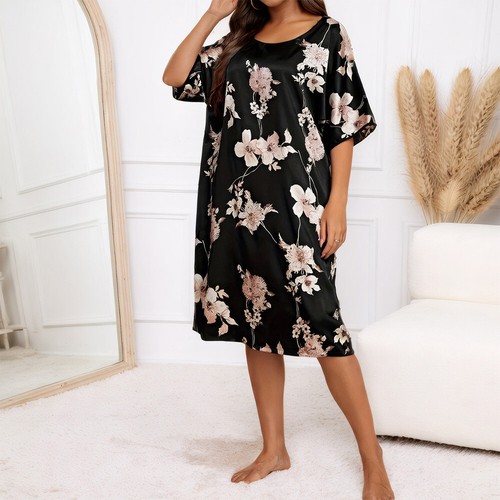 Plus Size Womens Stain Silk Nightdress Pyjamas Sleepwear Nightwear Loungwear - Picture 9 of 18