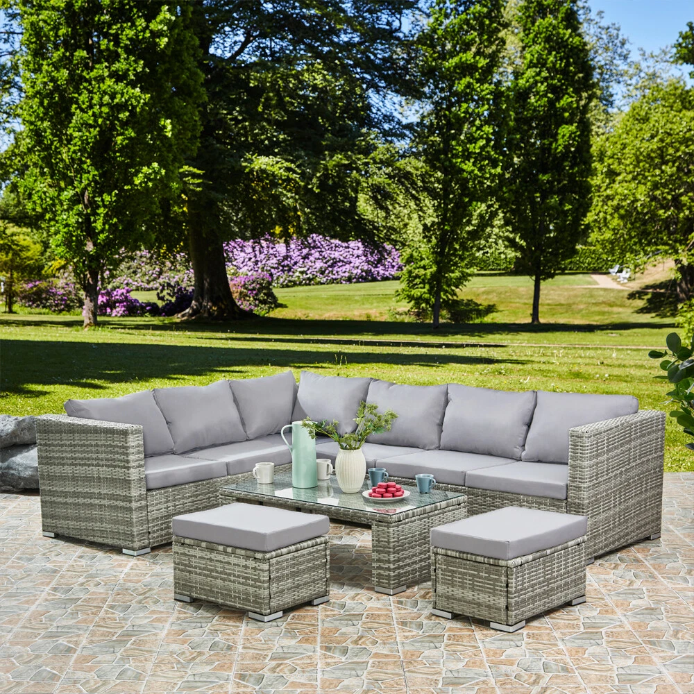 Deluxe 8 Seater Rattan Corner Sofa Garden Furniture Patio Table