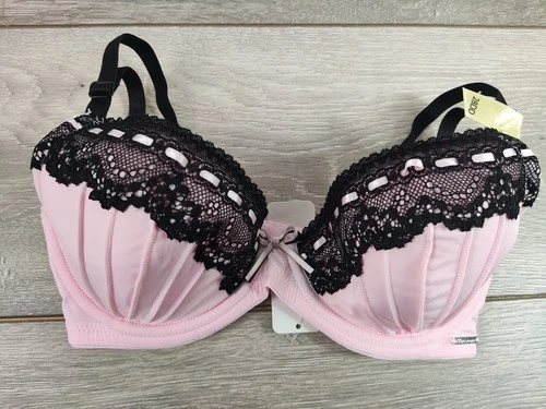 Boux Avenue Pink / Black Mix Alicia Balconette Bra Underwired Lingerie UK 28DD