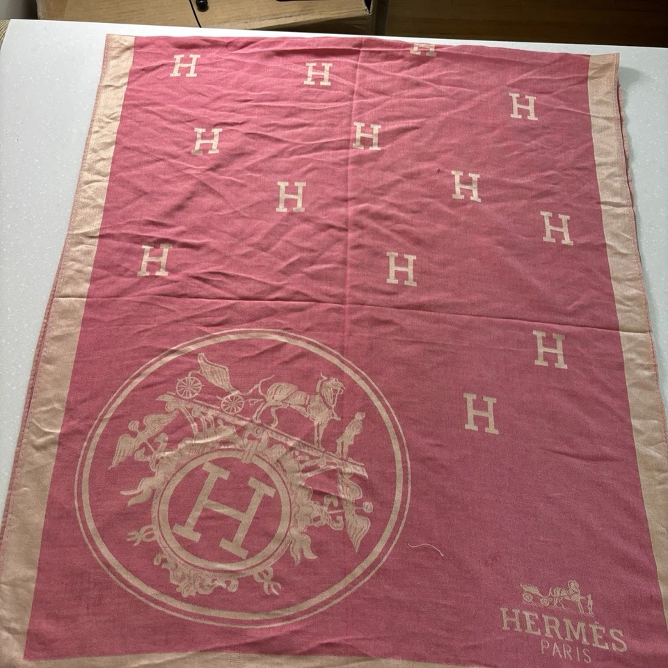 Hermes New Libris Stole Shawl Scarf Cashmere Silk Women’s Pale Pink (See Desc) - Image 2 of 4