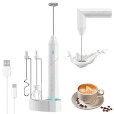 Milk Frother Handheld Rechargeable Electric with 3 Heads 3 Speeds Drink Mixer Co