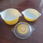 3 PC VINTAGE PYREX YELLOW DAISY SUNFLOWER 473 QT. & 471 PT CASSEROLE DISH W LID