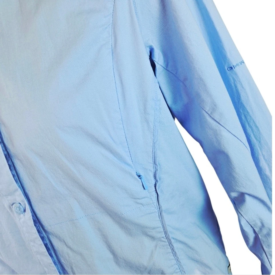 Columbia Omni Tono Abotonado Ventilado Pestaña Enrollable Manga 2 Bolsillos Azul Claro Mediano Foto 3 de 4