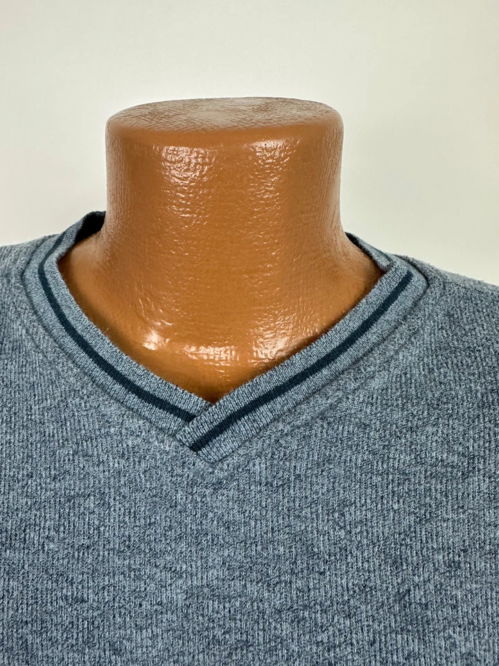 Camisa acanalada vintage años 90 cuello en V para hombre XL azul jaspeado manga larga algodón pesado Foto 4 de 4