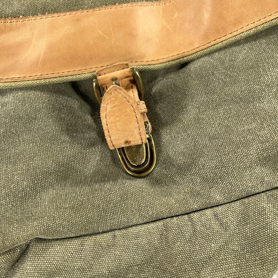 Bolso Mensajero LL Bean Verde Oliva Marrón Lona Cuero Bandolera Campo Safari Foto 4 de 4