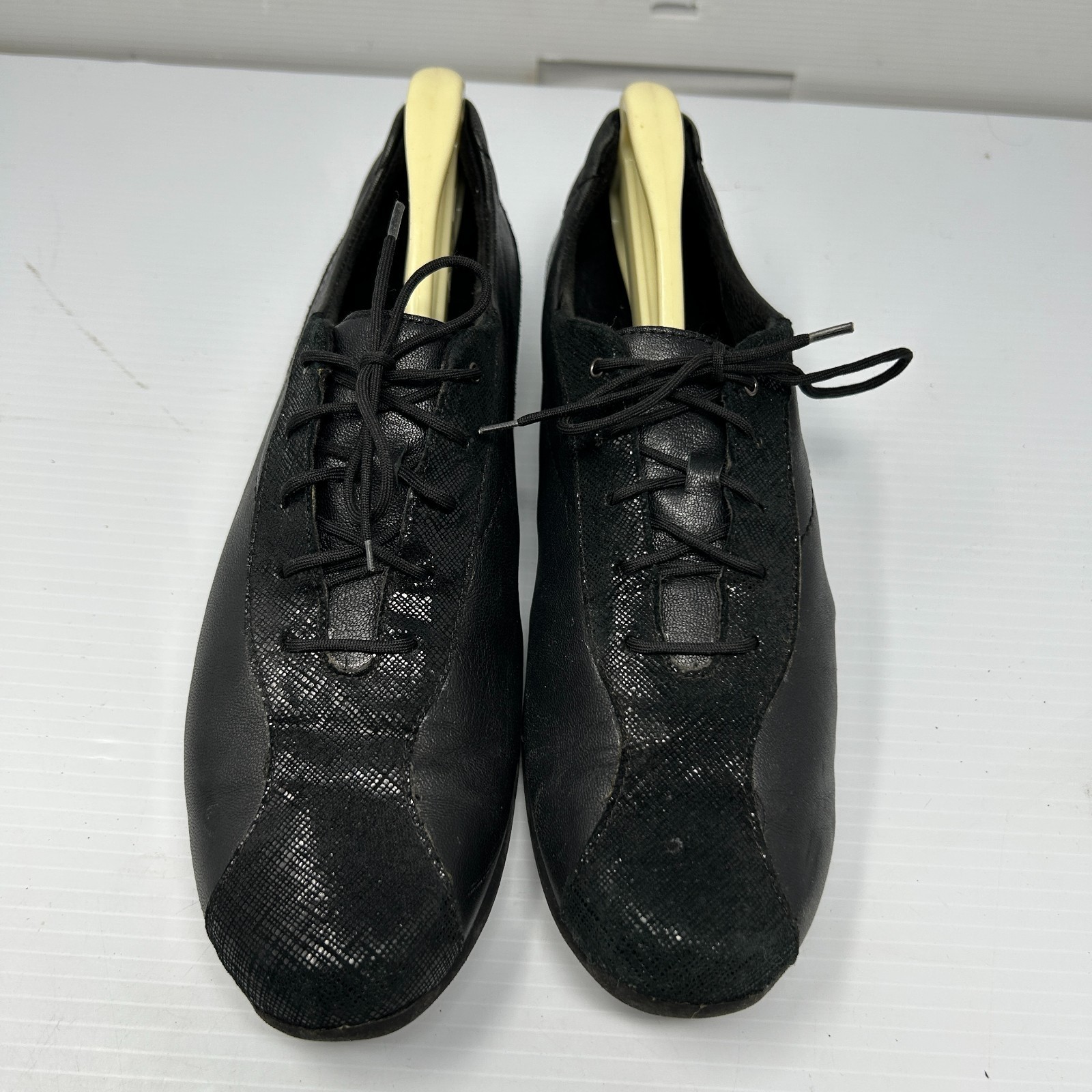 Munro Sydney Shoes Womens 10 Casual Black Leather Crosshatch Lace Up Sneakers