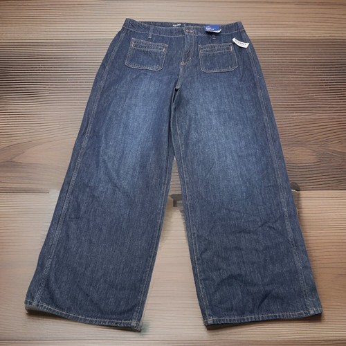 NWT Old Navy Womens Baggy Wide Leg Jeans 14 High Rise Dark Drapey Denim 90s Y2K