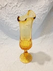Vintage Fenton Glass Colonial Amber Thumbprint Foot Swung Vase 8in