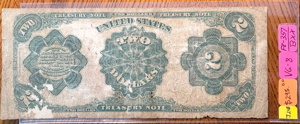 1891 United States Large Treasury Note $2 Fr. 357 - Image 2 of 2