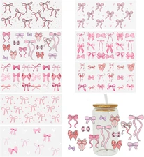 8 Sheets Bow Theme UV DTF Cup Wrap Transfer for Glass Cups Bow Stickers Rub on T