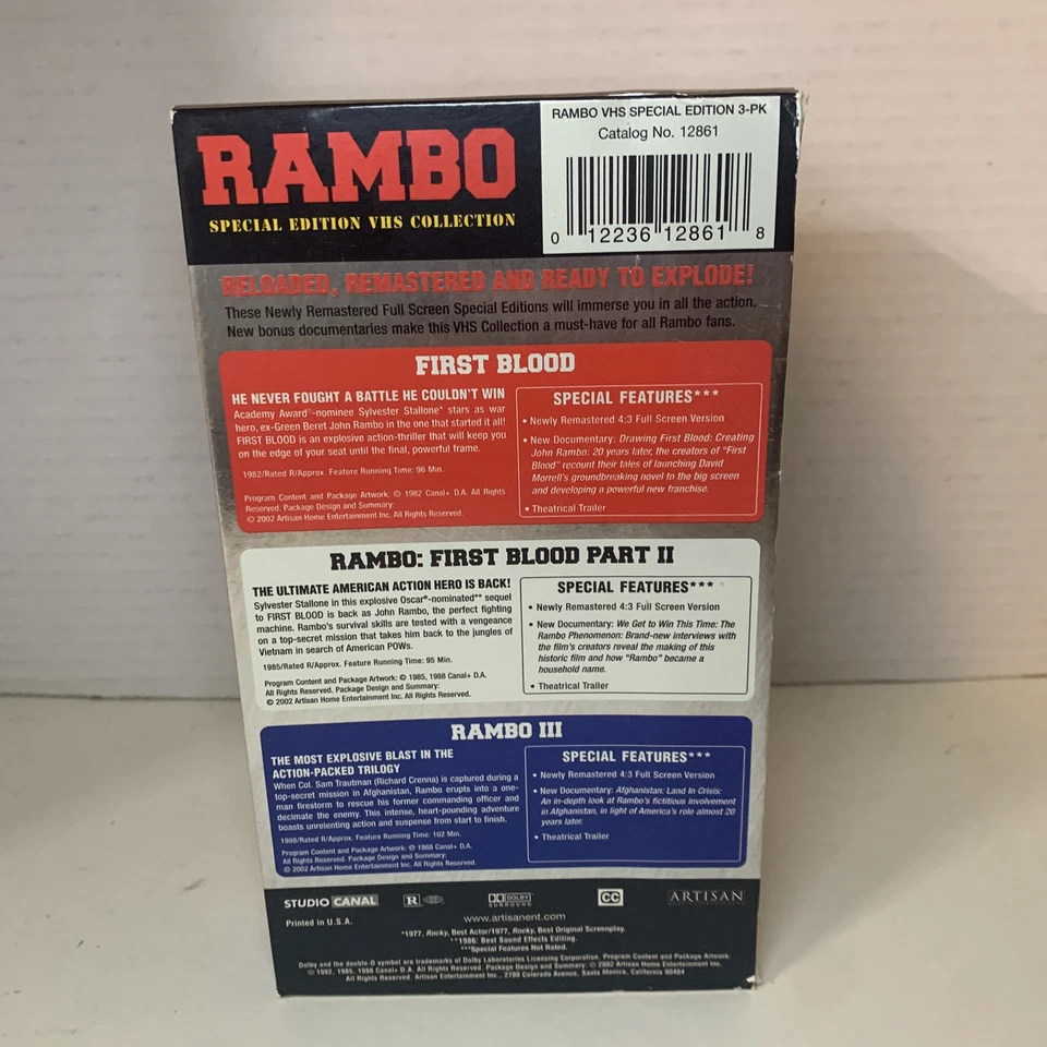 RAMBO Special Edition VHS Collection BOX SET Trilogy (2002) FIRST BLOOD Artisan - Image 3 of 4