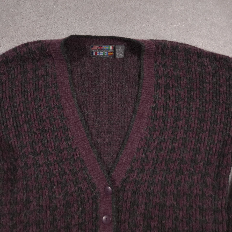 Suéter Vintage Paris Sport Club Mujer Pequeño Púrpura Verde Cárdigan Cuello en V Años 90 Foto 3 de 4