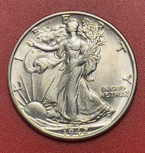 1942 S Walking Liberty Silver Half Dollar, Choice Uncirculated.