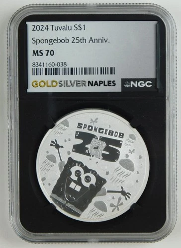 2024 Tuvalu $1 Spongebob 25th Anniversary 1 Oz Silver NGC MS70 Gem Coin C2512