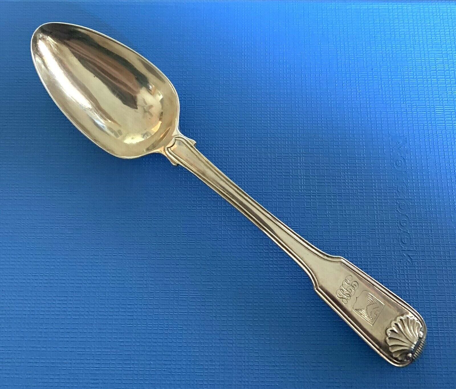 CHINESE Export SILVER Oval Soup Spoon or Dessert FIDDLE THREAD & SHELL 