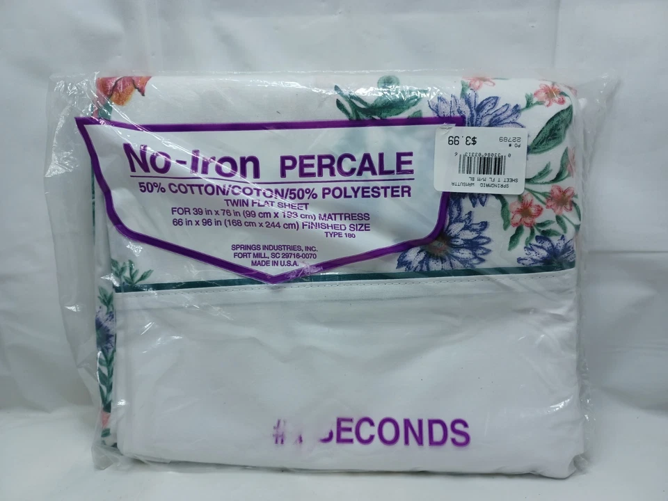 Twin Flat Sheet New Vintage Springs Industries Percale Wamsutta  #1 Seconds USA - Image 3 of 4