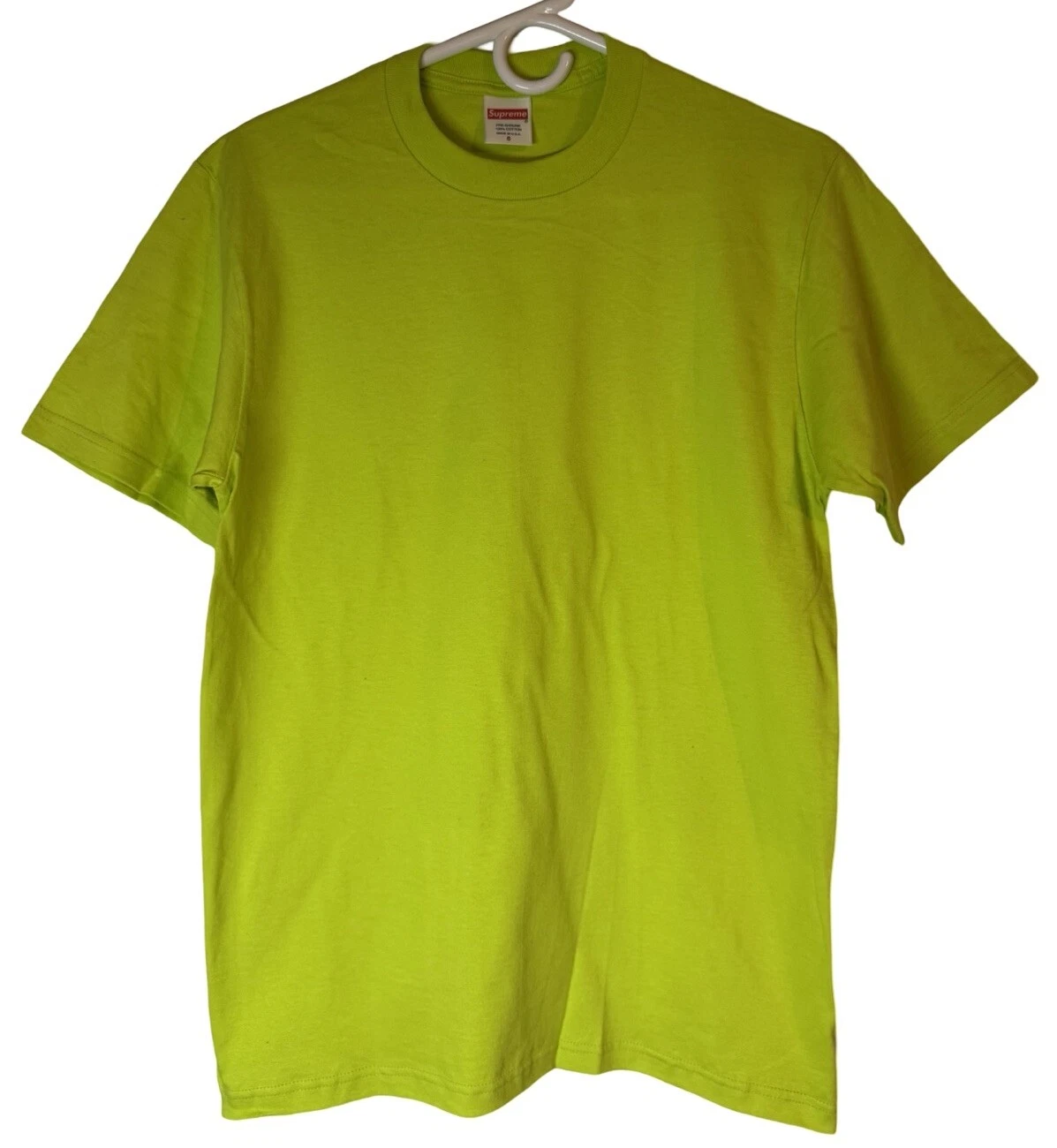 Chemise SS unie verte Supreme Lime Kelly neuve sans étiquette homme petite prérétrécie fabriquée aux États Unis