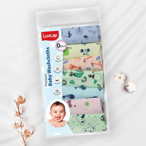 LuvLap Hosiery Cotton Premium Baby Washcloth Reusable New Born Multicolour 7 Pc. - Picture 1 of 7