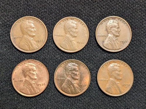 1929, 1934,  1935-S, 1936, 1937, 1937-S Wheat Cent XF-AU (6 Coins) Lot#23C40